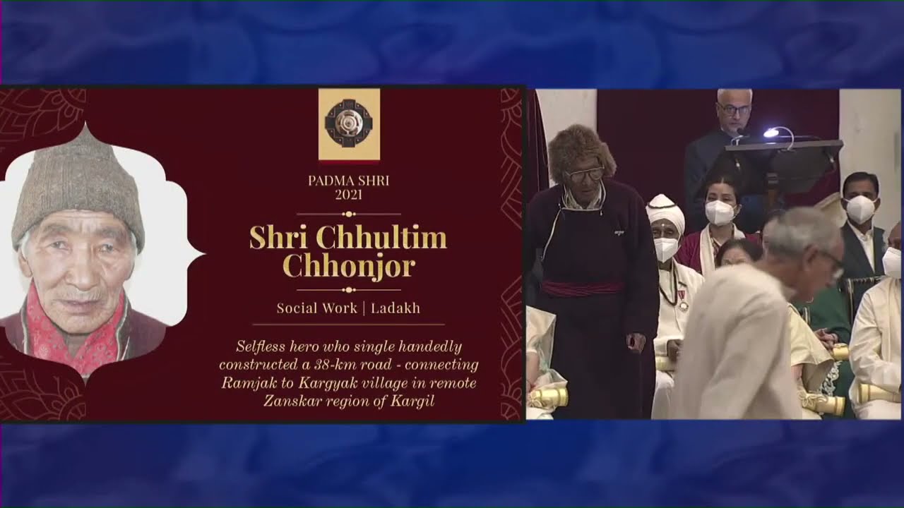 President Kovind presents Padma Shri to Shri Chhultim Chhonjor for Social Work