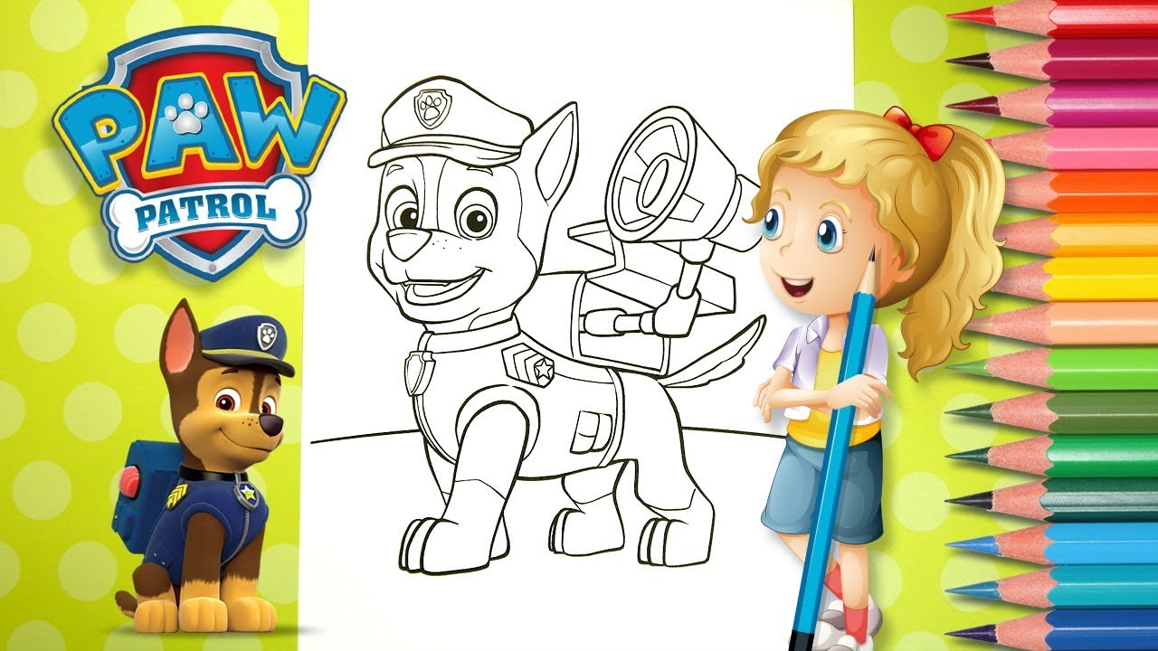 Coloring Chase from a Paw Patrol Coloring Book | Coloring with Katy (4K)