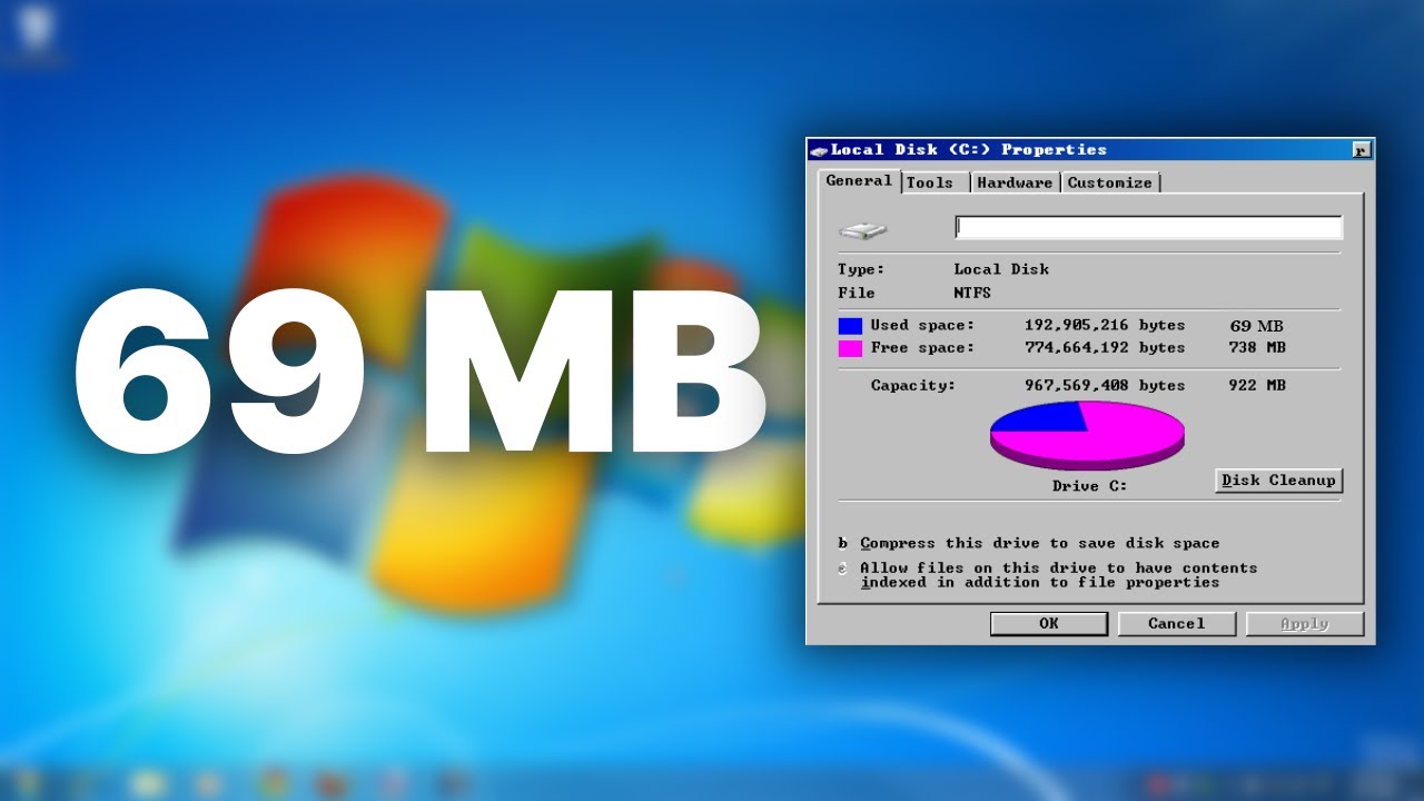 Эта установка Windows 7 занимает всего 69 МБ?