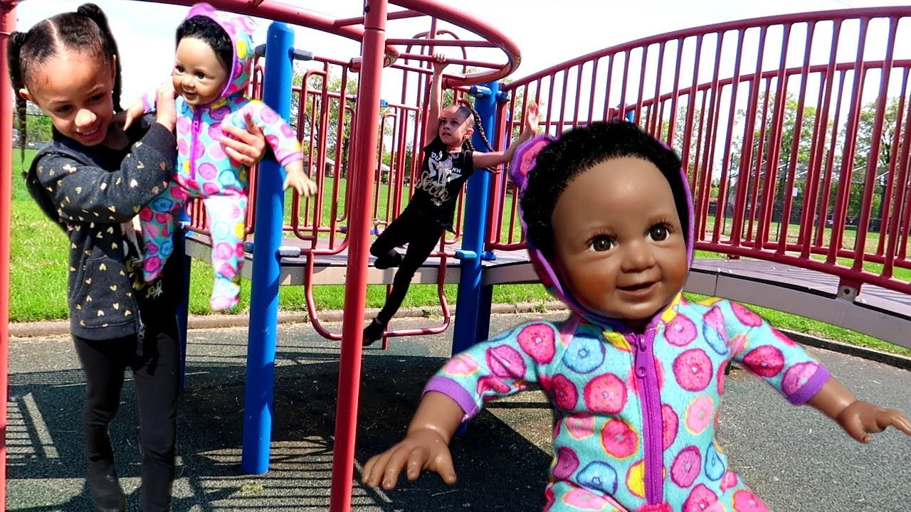 Imani and Mommy Having Fun at The Playground with Baby Doll!