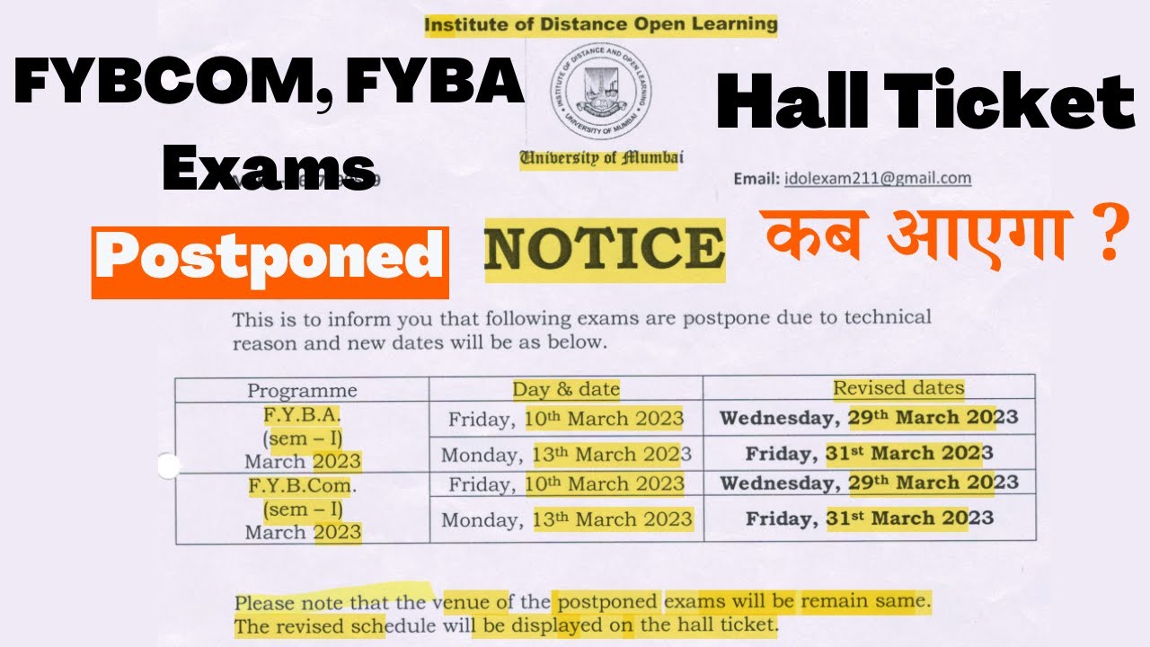 IDOL Exam Postponed 2023 FYBA | FYBCOM | IDOL Mumbai university