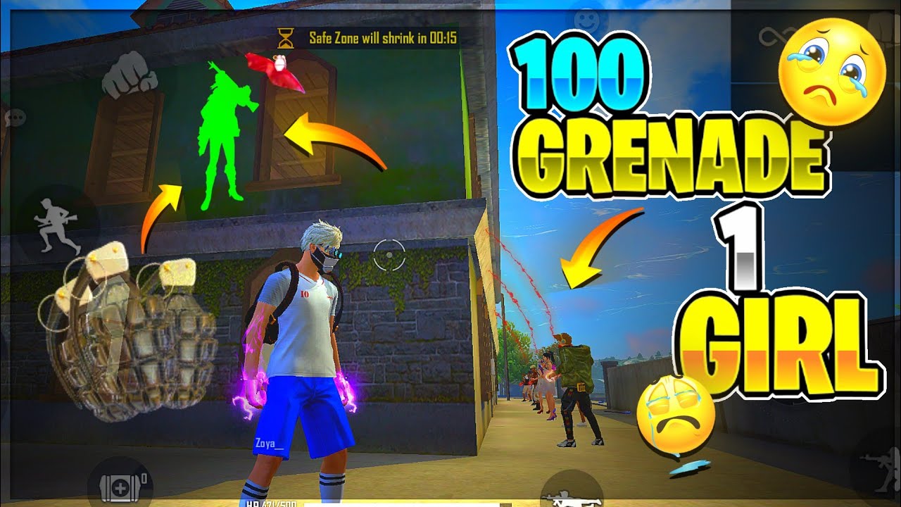 Free fire Grenade Challenge - 100 Grenade vs 1 Girl 😯 - free fire new Grenade Challenge