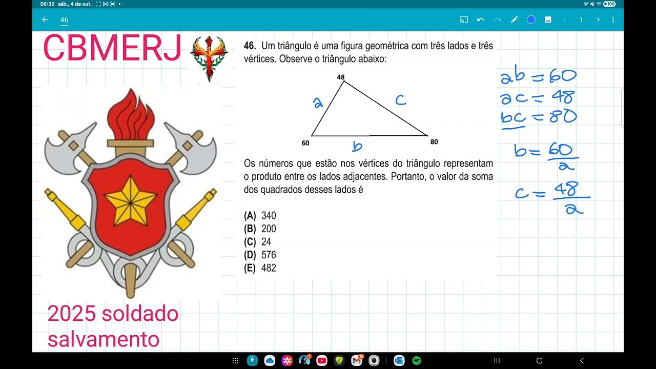 CBMERJ 2025, soldado, salvamento, questão 46,Um triângulo é uma figura geométrica com três lados