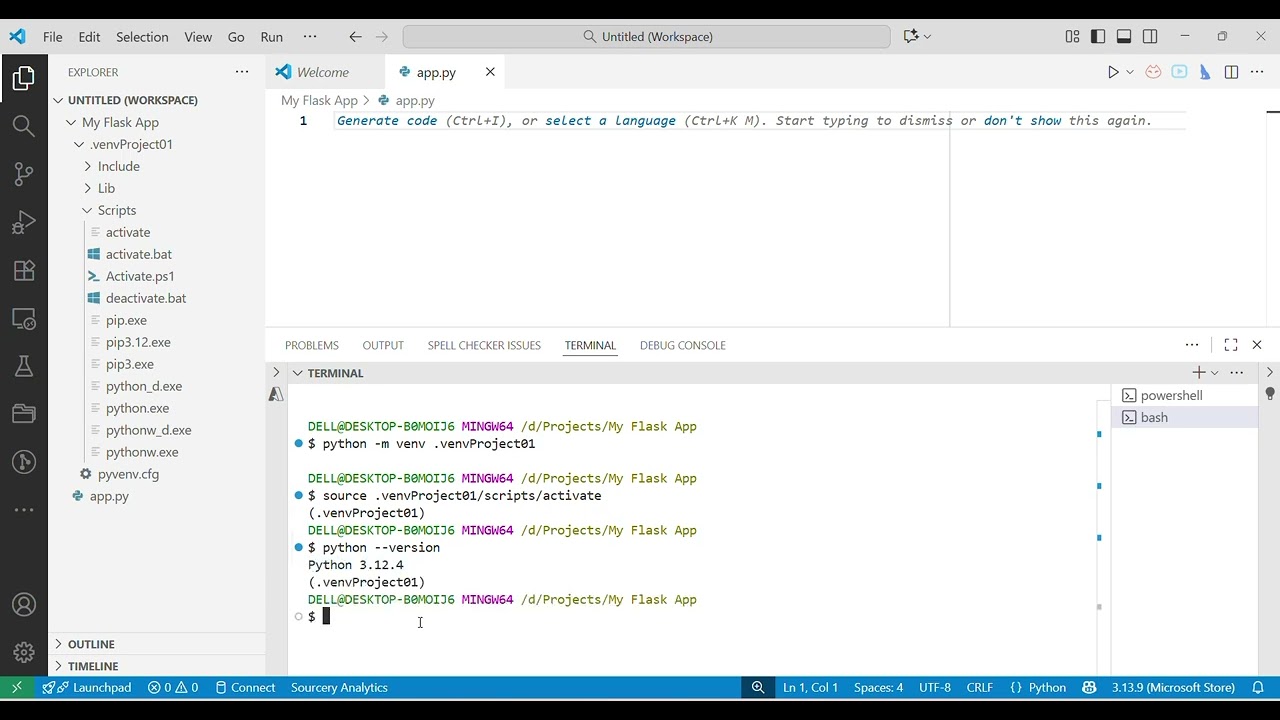 Install custom VENV using Git Bash in VS Code for Windows OS