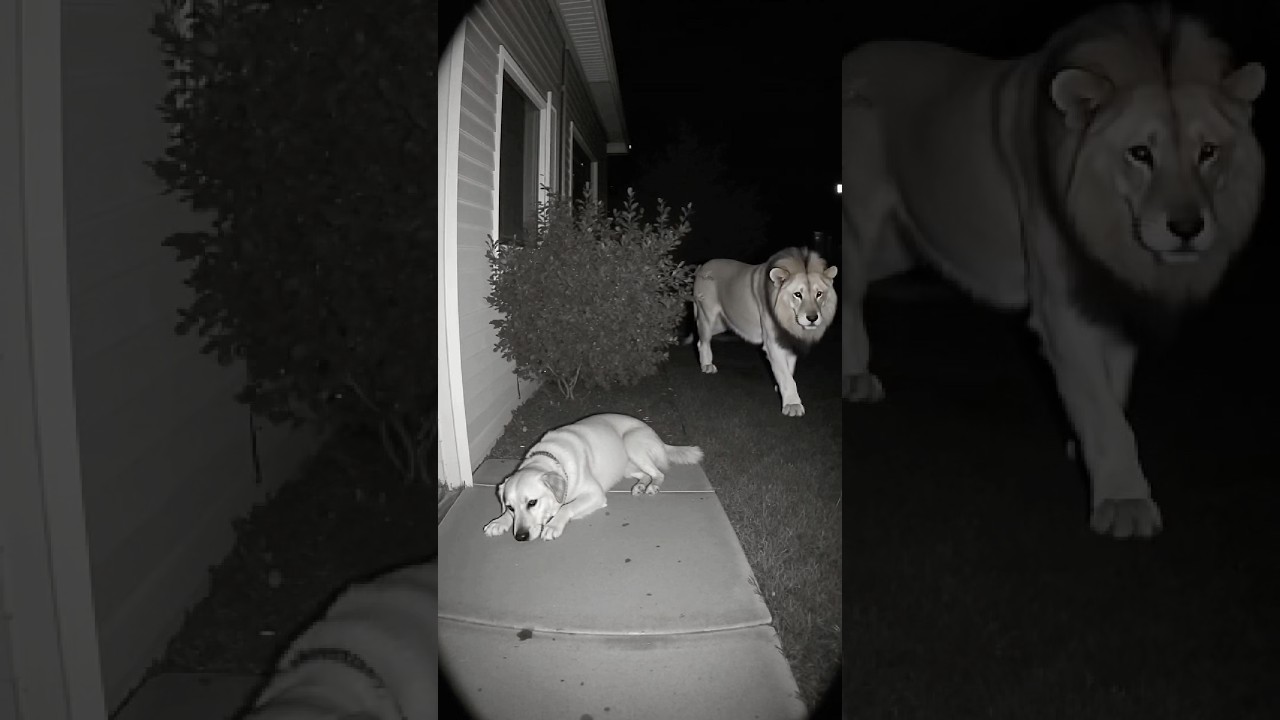 Unbelievable Footage: Dog and Lion Caught Making Peace Sign #ipcamera #homecamera