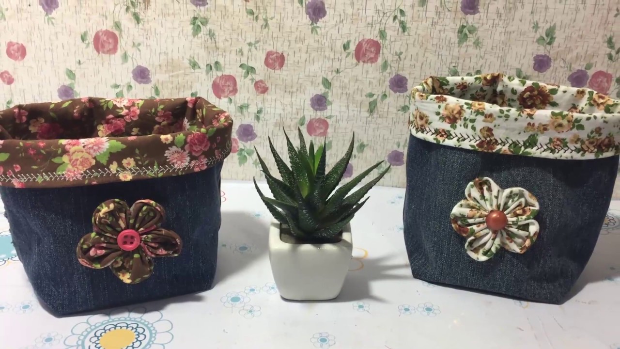 Cestas Porta trecos reaproveitando Tecido jeans velho
