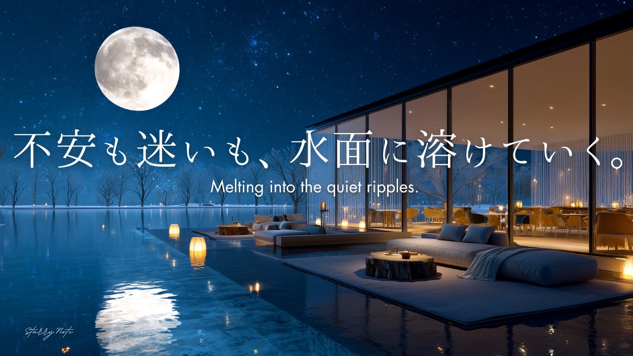 【4K / 途中広告なし】不安も迷いも、水面に溶けていく。月明かりのラウンジで心を休めるピアノBGM | Melting into the quiet ripples
