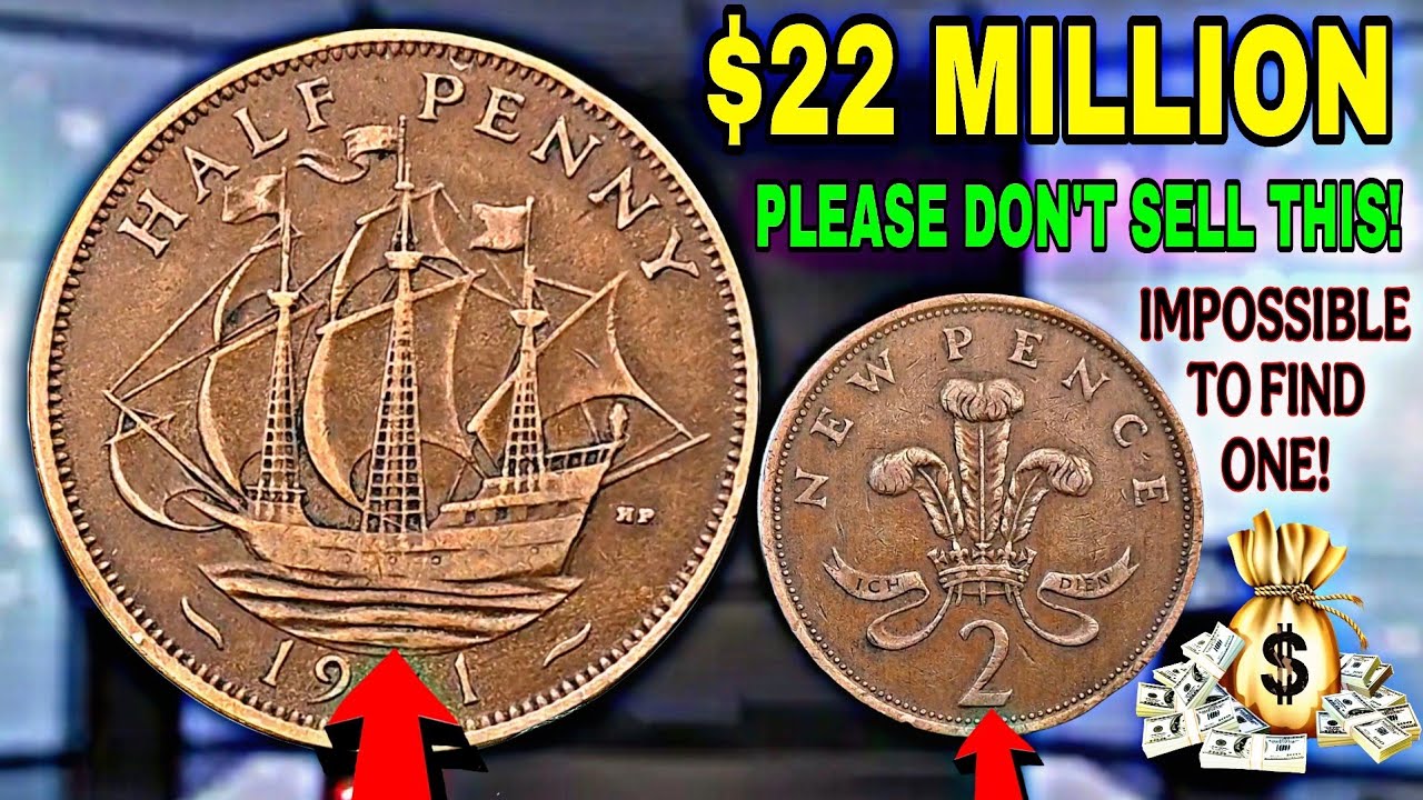 ВНИМАНИЕ: РЕДКИЕ МОНЕТЫ ВЕЛИКОБРИТАНИИ! 🚨 3 монеты полпенни и 2 новые пенни, которые могут стоить...