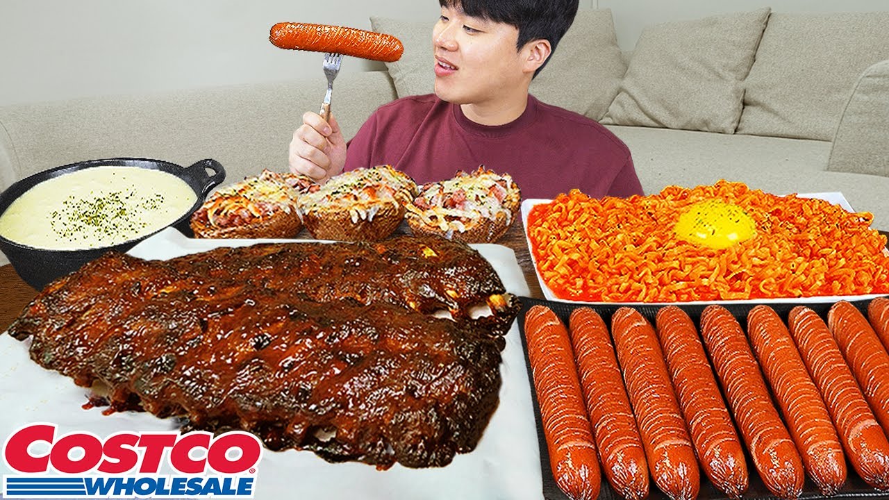 ASMR MUKBANG | Огненная лапша, хотдог, свиные рёбрышки, колбаса рецепт блюда ! принимать