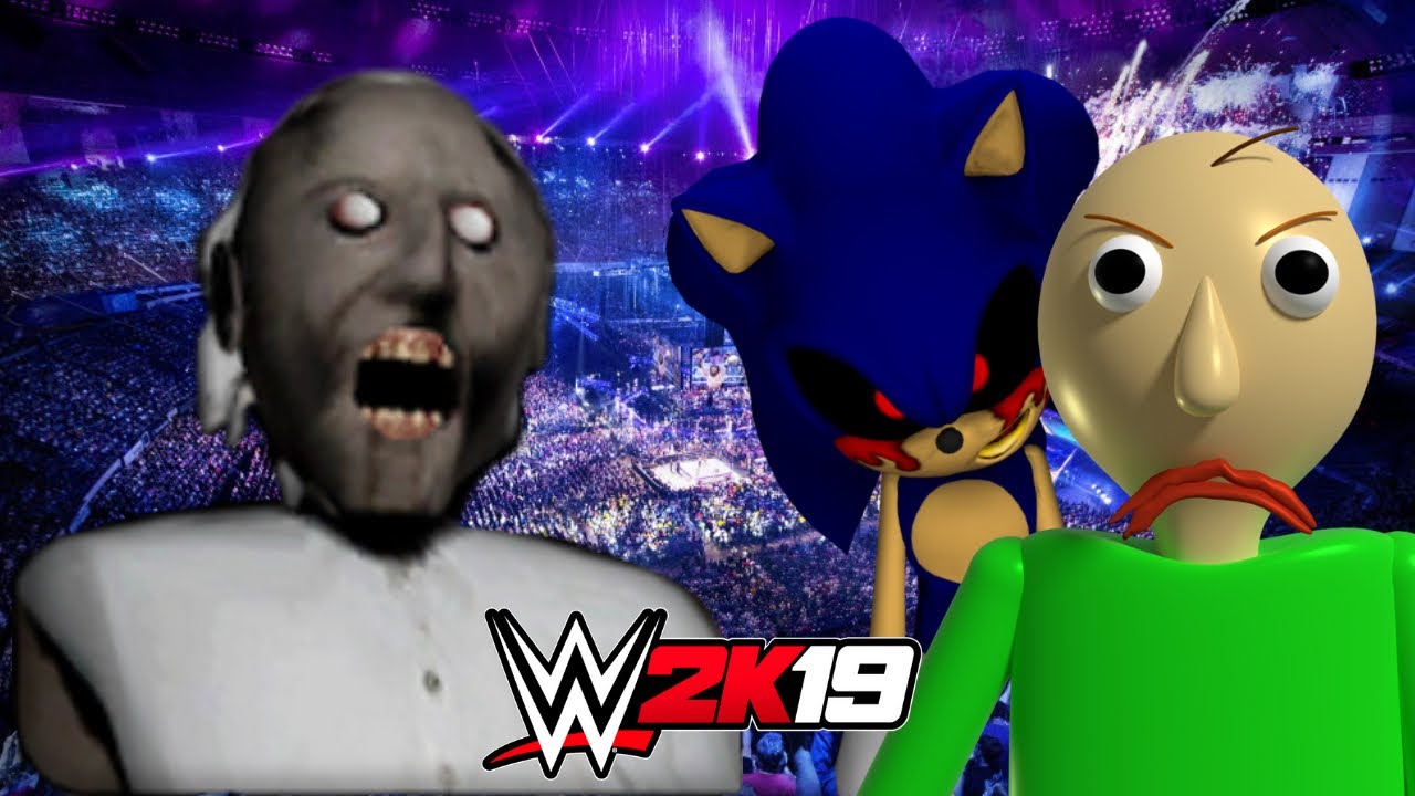 GRANNY vs BALDI'S BASICS & SONIC | WWE 2K19 Gameplay