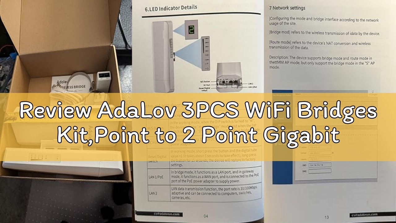 Review AdaLov 3PCS WiFi Bridges Kit,Point to 2 Point Gigabit Wireless Bridges Outdoor for Network Ex