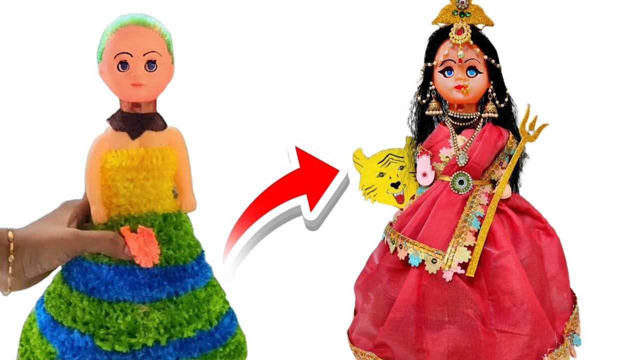 maa durga making from doll // how to make doll Durga maa // diy goddess durga from old doll
