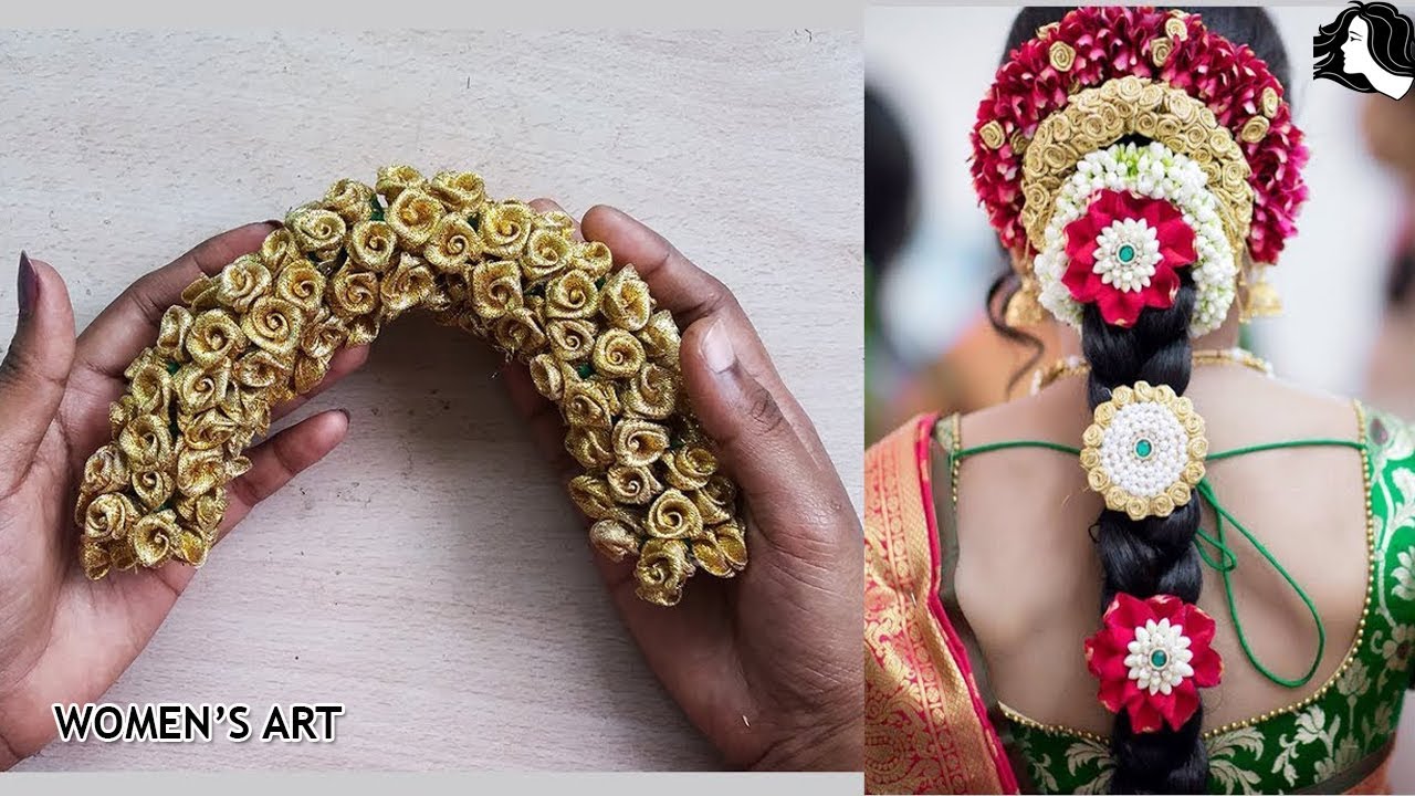 Easy Bridal Jadai veni making | Artificial Gold Flower Jadai veni stringing method