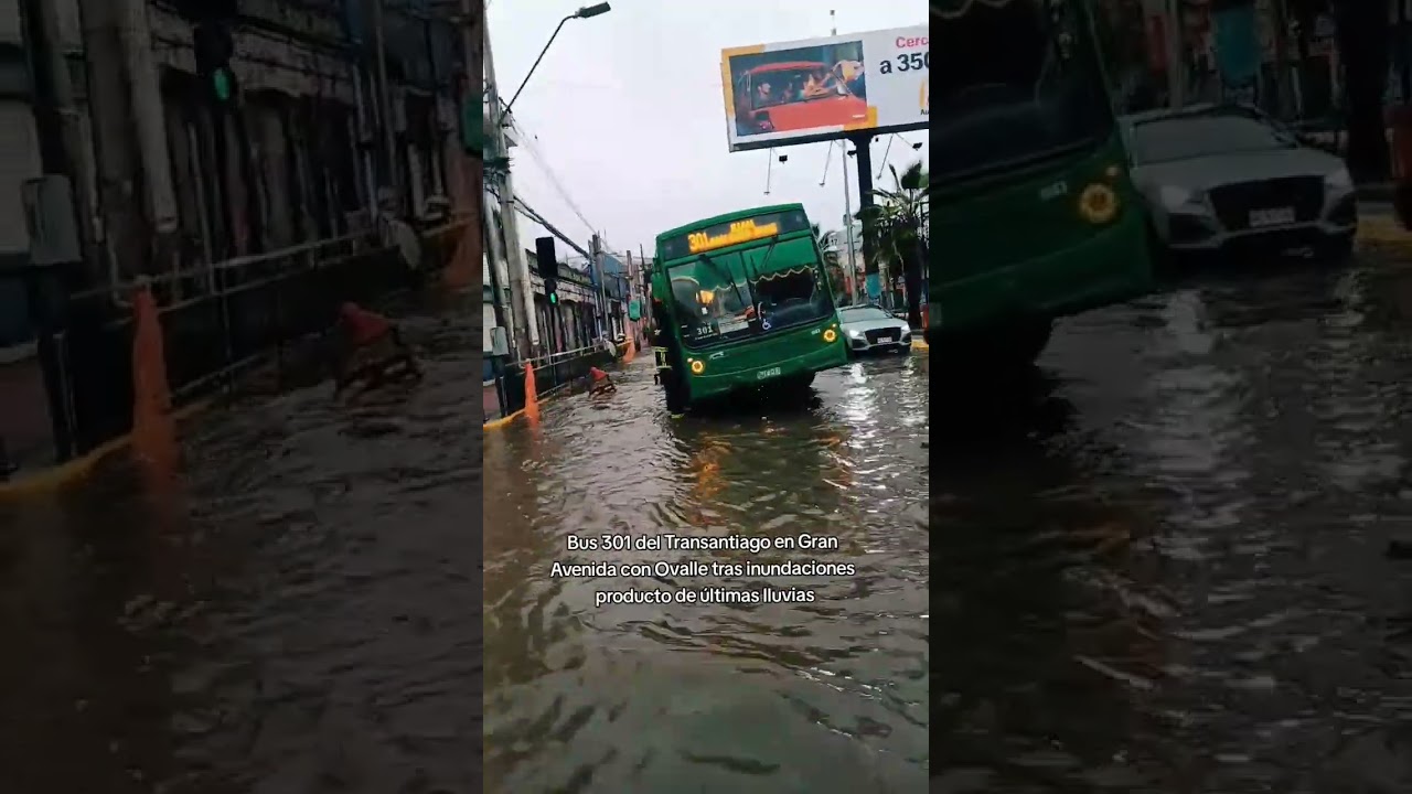 As&iacute; qued&oacute; bus del Transantiago tras inundaciones en Gran Avenida