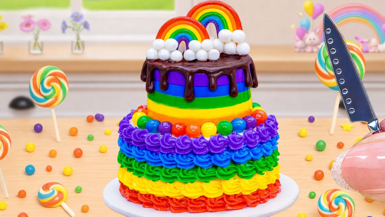So Satisfying Rainbow Cake with Chocolate Drip 🌈| Mini Cake Decorating
