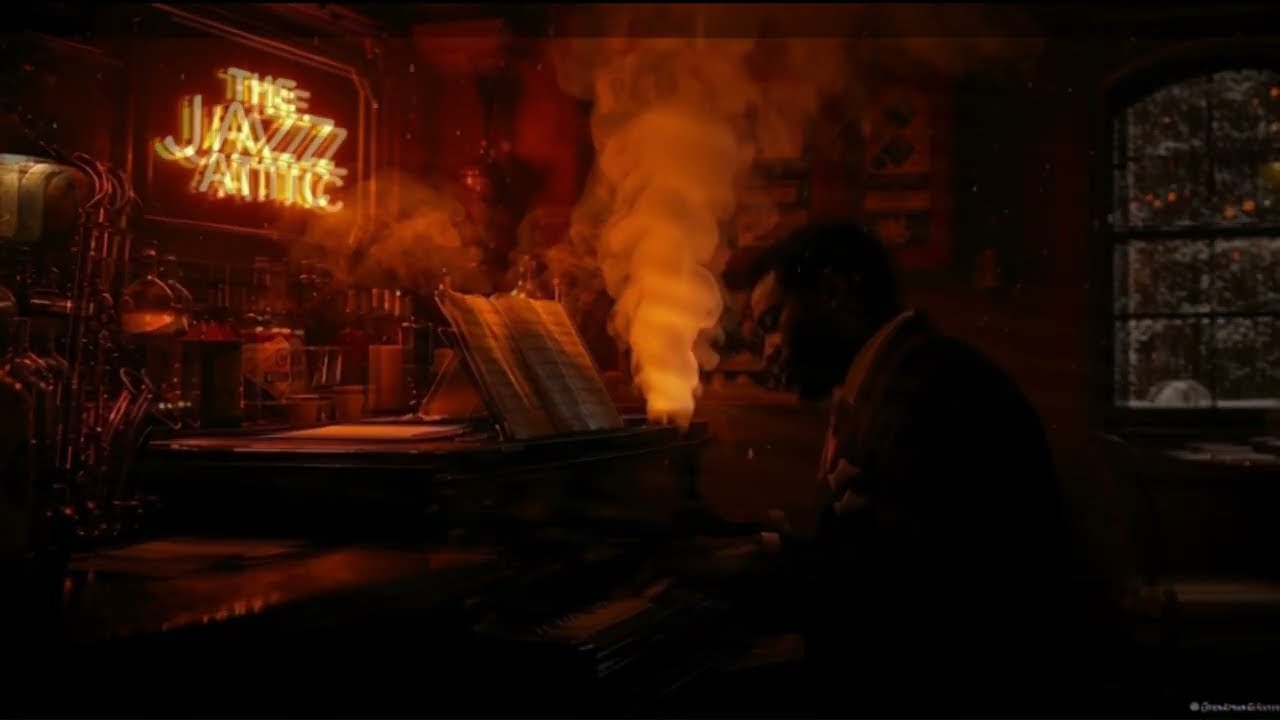 Escape the Cold ❄️ Warm Attic Jazz & Crackling Fireplace Sounds