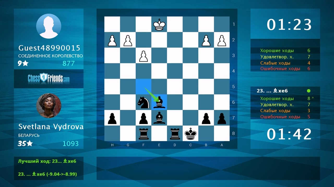 Анализ шахматной партии: Guest48990015 - Svetlana Vydrova, 0-1 (по ChessFriends.com)
