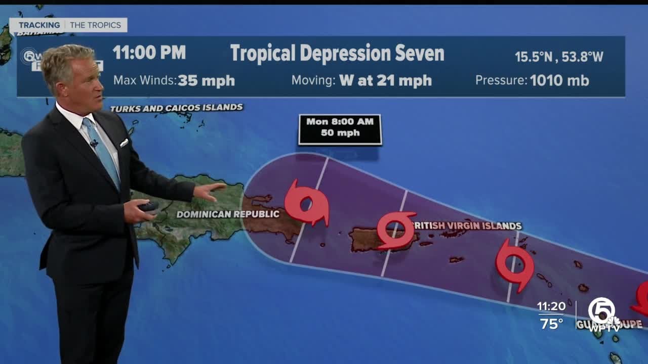 Fred shifts farther west, while Tropical Depression Seven forms