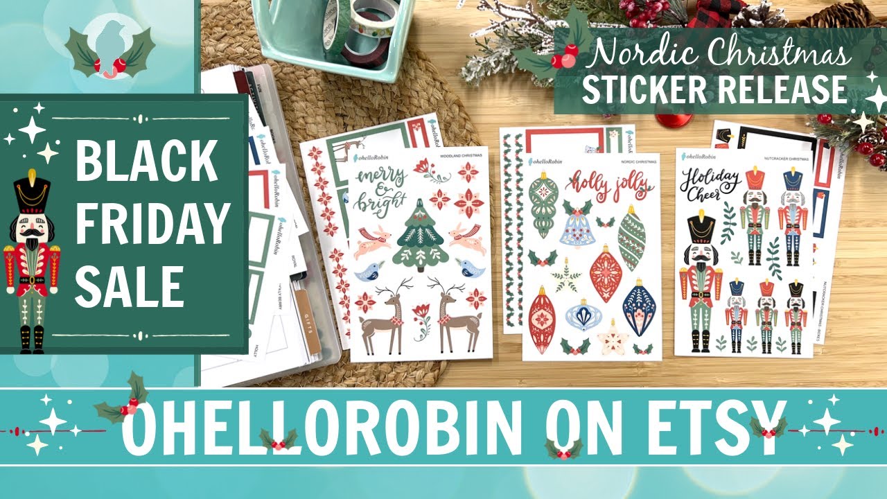 Black Friday Sale | Nordic Christmas Sticker Release | ohelloRobin Etsy Shop | Decorative & Function