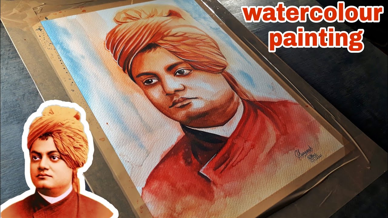 watercolor painting of Swami Vivekananda on National Youth Day (12th January)