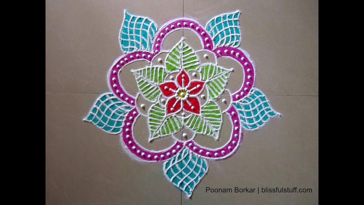 Easy and simple flower shaped rangoli design | Rangoli designs by Poonam Borkar