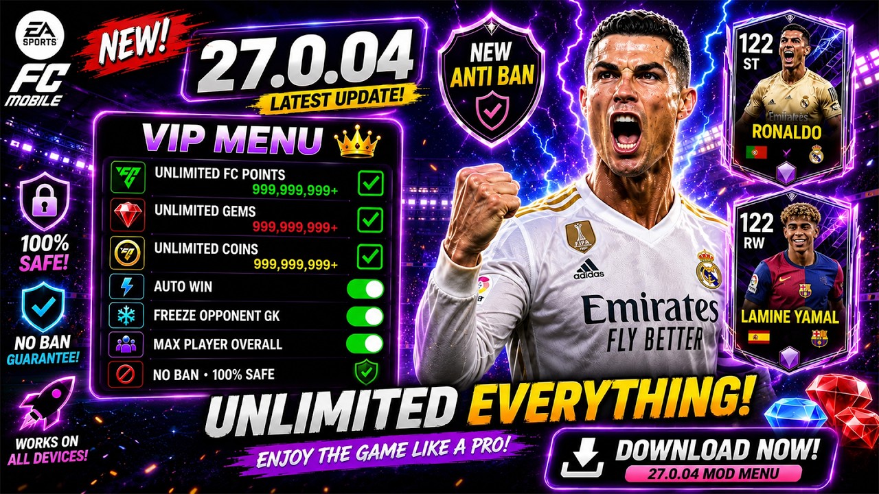 Update! FC MOBILE MOD MENU v27.0.04 - Fc Mobile Mod Apk | Unlimited Money & Points | Anti Ban