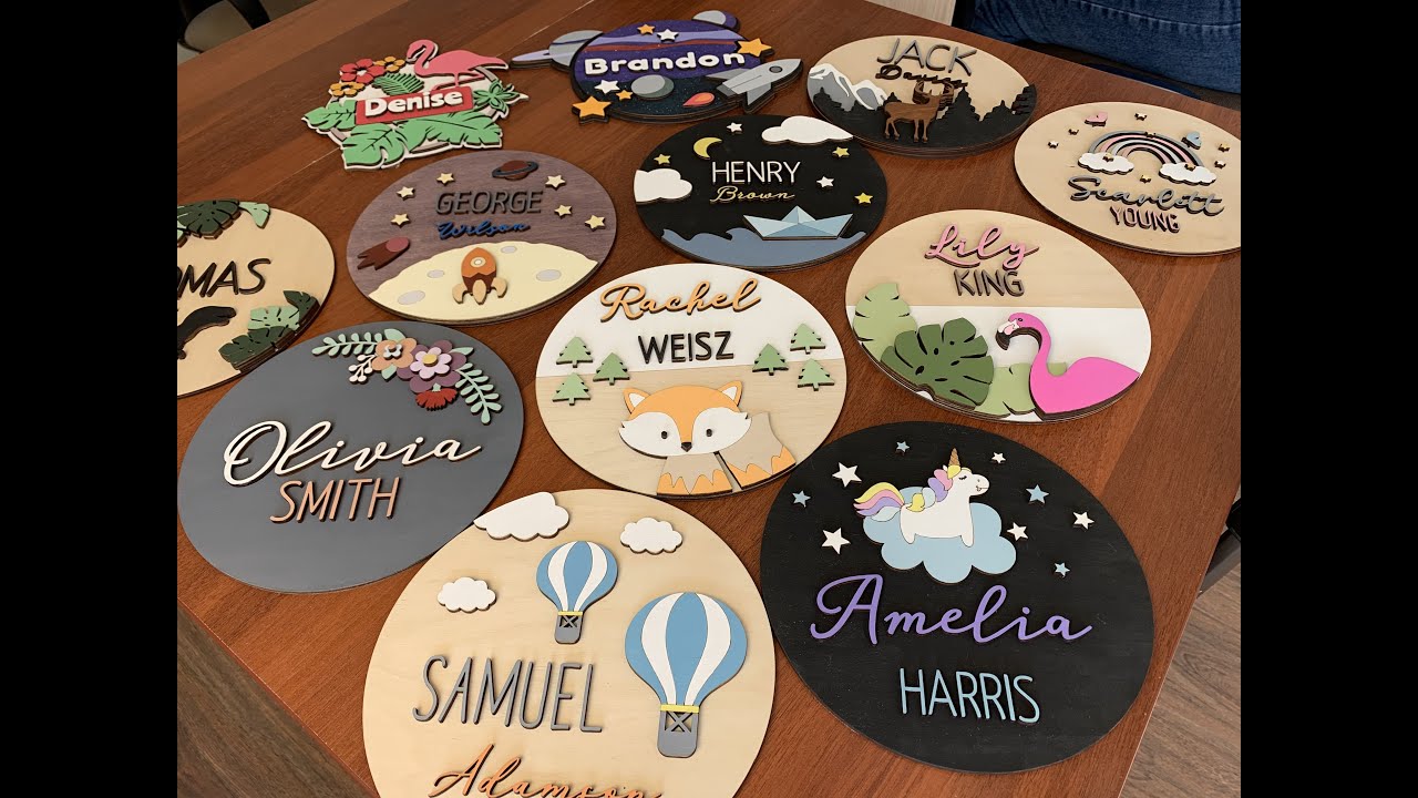 Glowforge. 12 Baby Name Signs. Laser cut files SVG. Set Nursery Name Sign