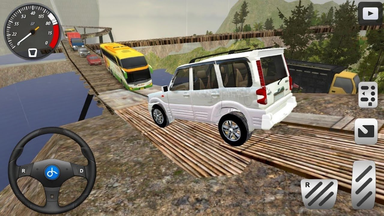 Mahindra Scorpio CAR 🚗 | Wooden Bridge Off-road Driving Gameplay 😱 | Bus simulator Indonesia 