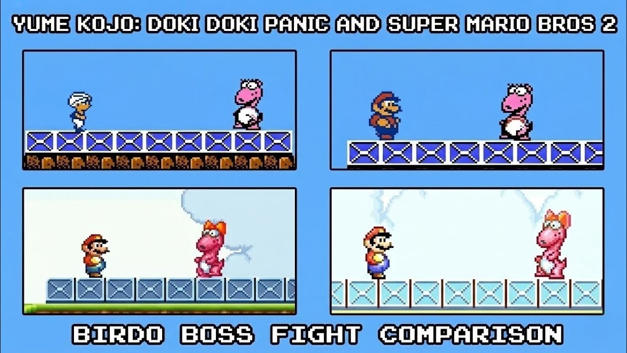 Yume Kōjō: Doki Doki Panic and Super Mario Bros. 2 - Birdo boss fight comparison