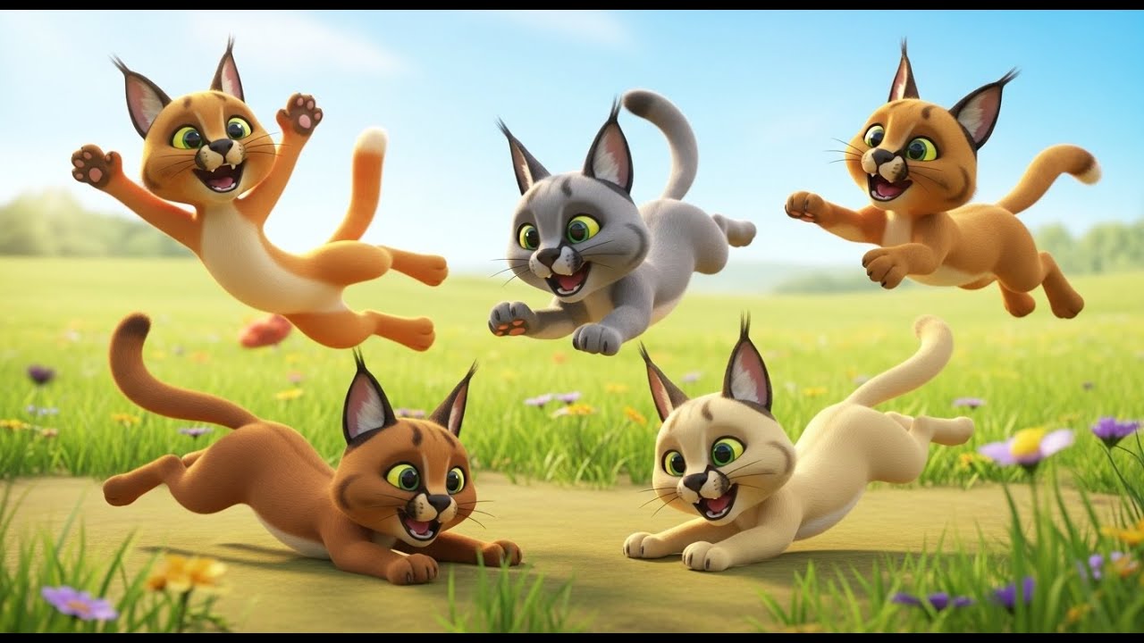 Five Little Caracals Pounce Pounce Pounce | Wild Cat Song & Counting Rhyme