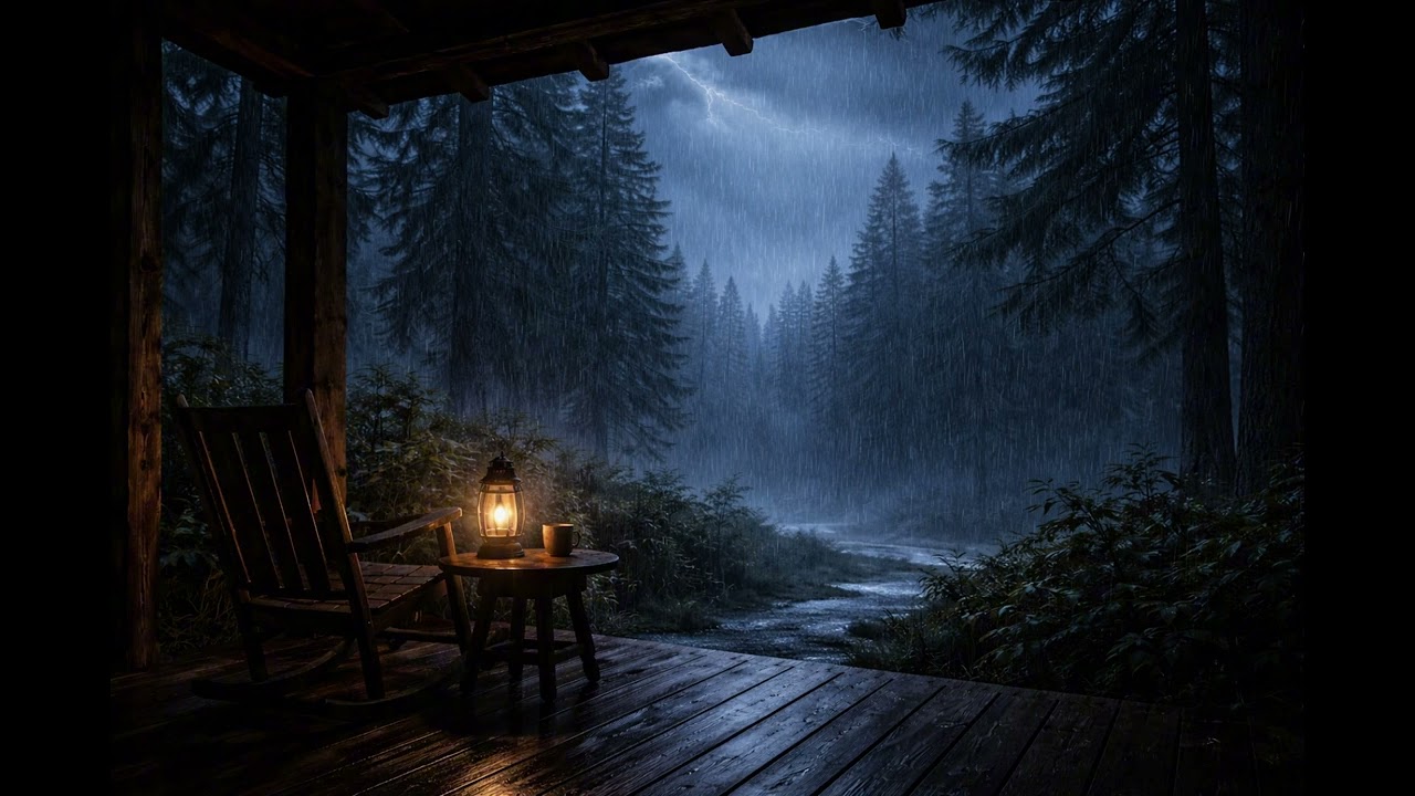 Rainstorm from a Cozy Shelter  Frequent Distant Thunder Ambience 1 Hour