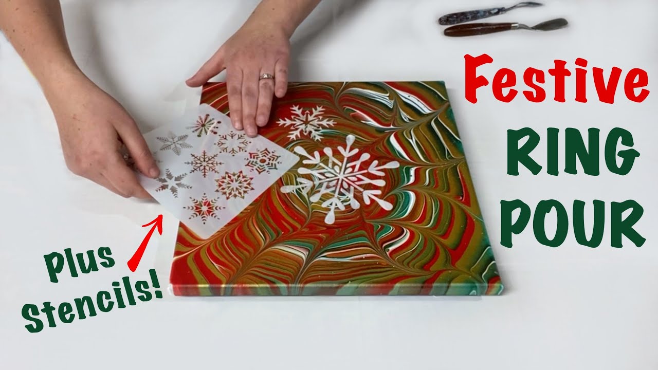 WHOA! Split Cup Ring Pour With A Stencil Snowflake ❄️ Easy Holiday Acrylic Pour