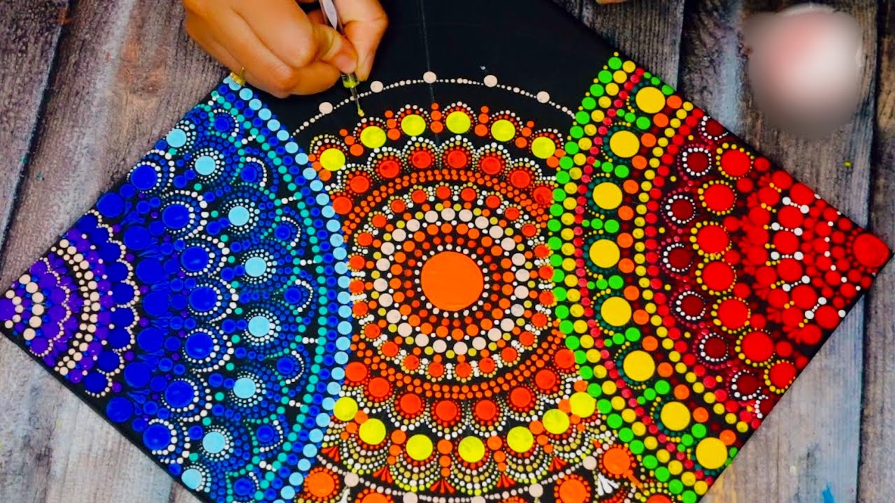 Multi-colored Dot Mandala Art On Canvas || Relaxing Dot Mandala Art On Canvas