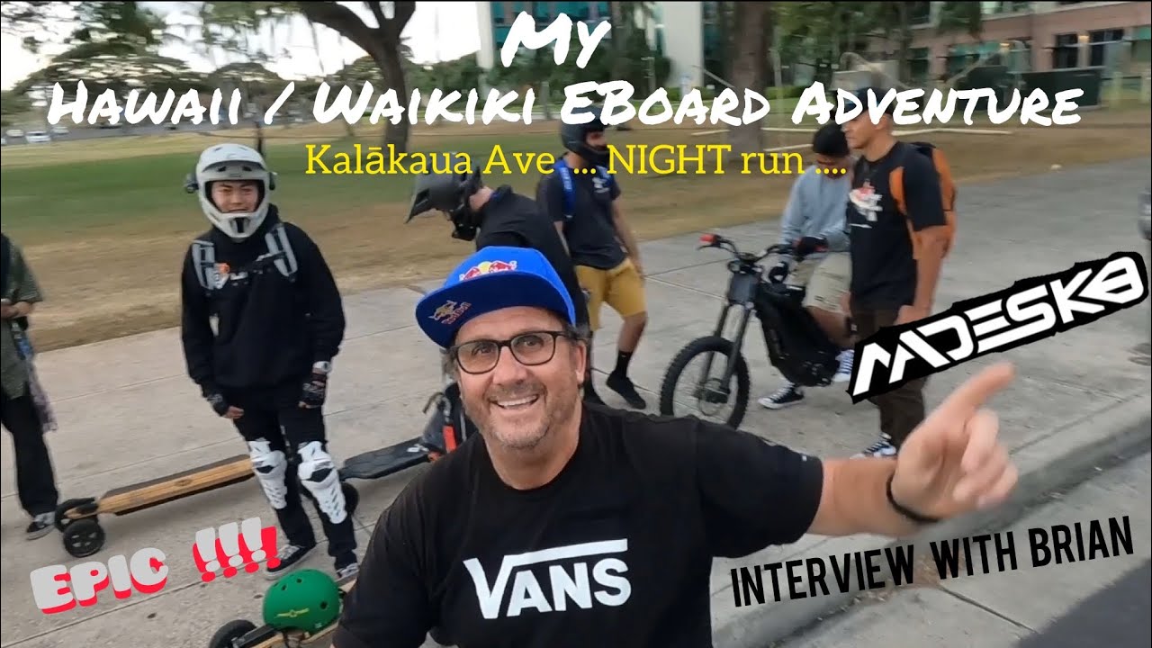 My Hawaiian EBoard Travel Vlog Adventure - Madesk8 Interview - Night ride Waikiki ft. Surgesk808