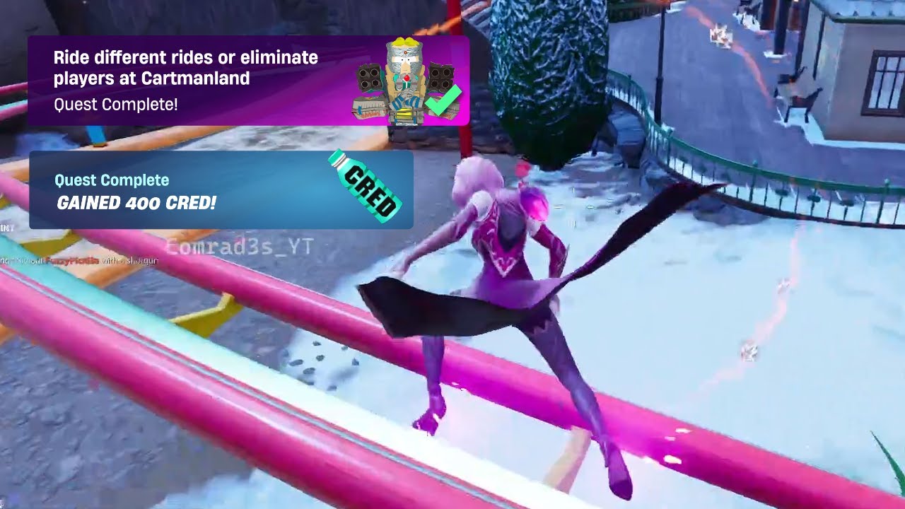 How to EASILY Ride different rides or eliminate players at Cartmanland Fortnite