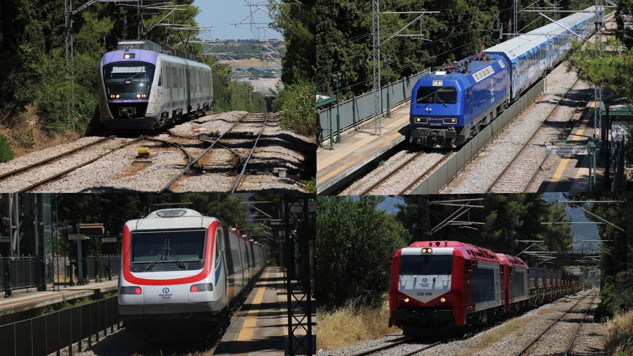 Trains at Agios Thomas Railway Stop, July 2025