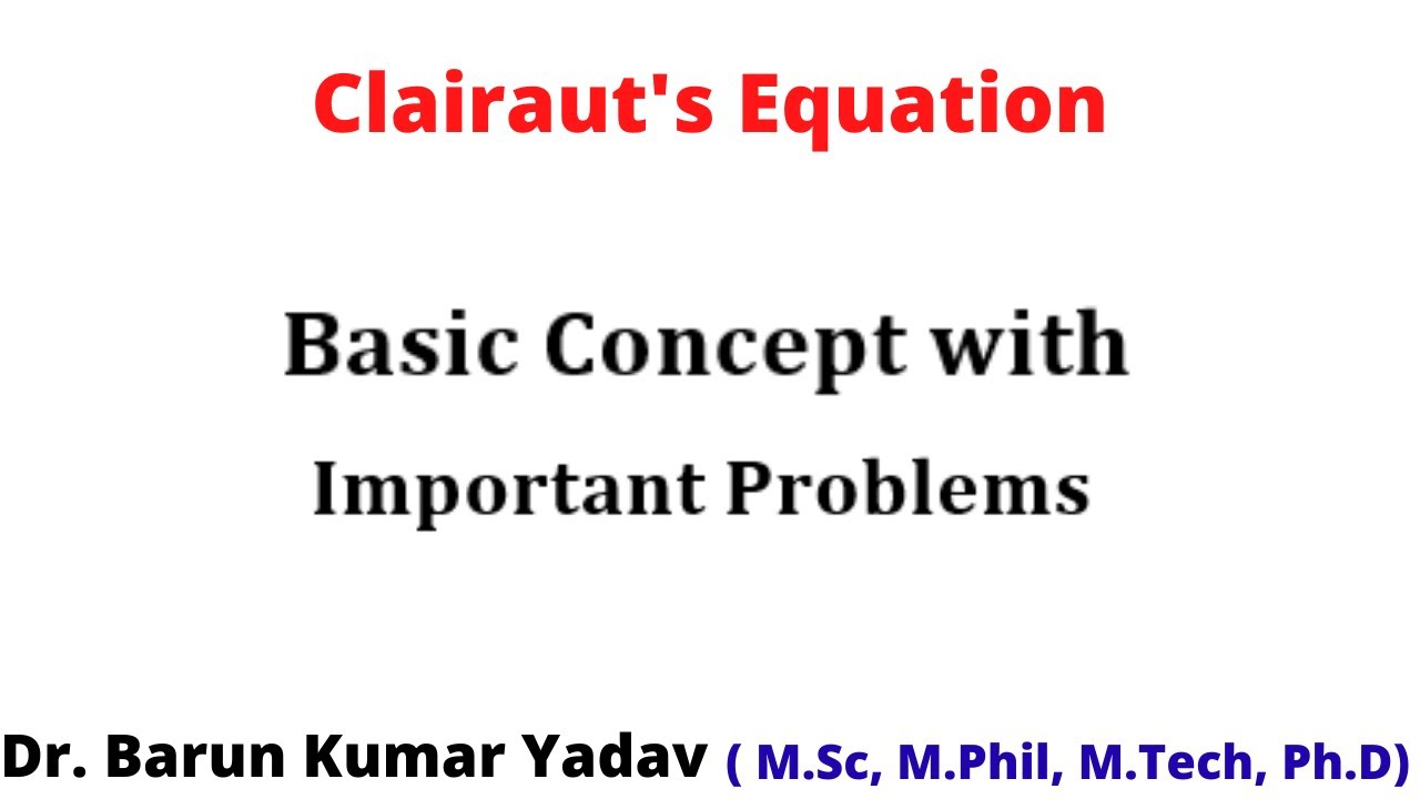Clairaut's equation in Hindi | first order and higher degree differential equation  | part 8 |