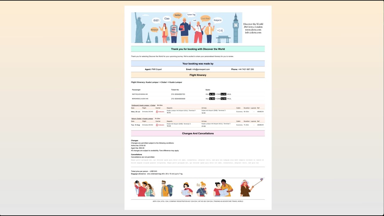 See how to create beautiful branded flight itineraries and etickets with PNR Expert Plus