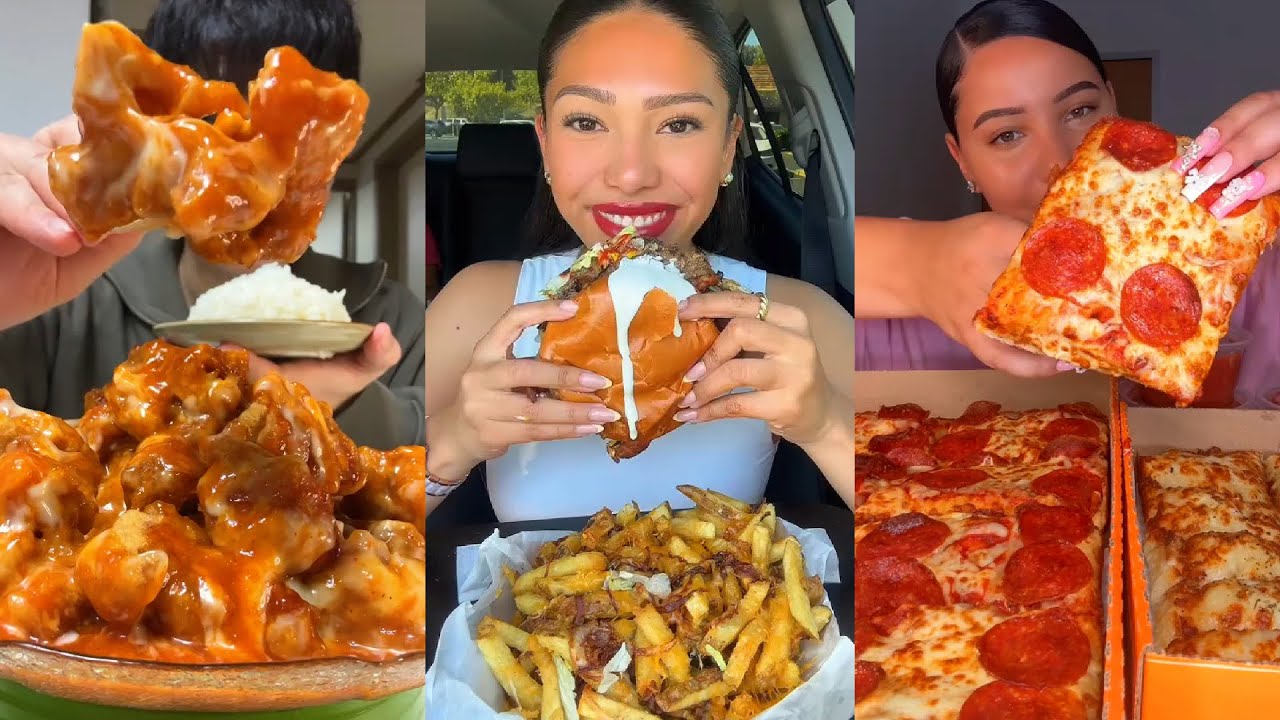 TIKTOK Mukbang Compilation | KFC, Duke's, Pizza Hut, Wingstop, Chipotle & More!