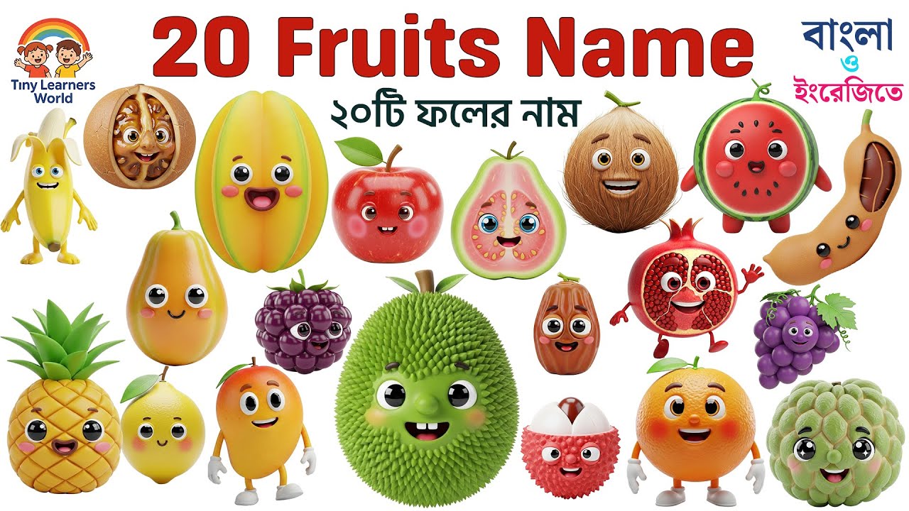 ২০টি ফলের নাম | Fruits Name in Bangla and English | Kids Learning Video #fruitsname #banglaenglish