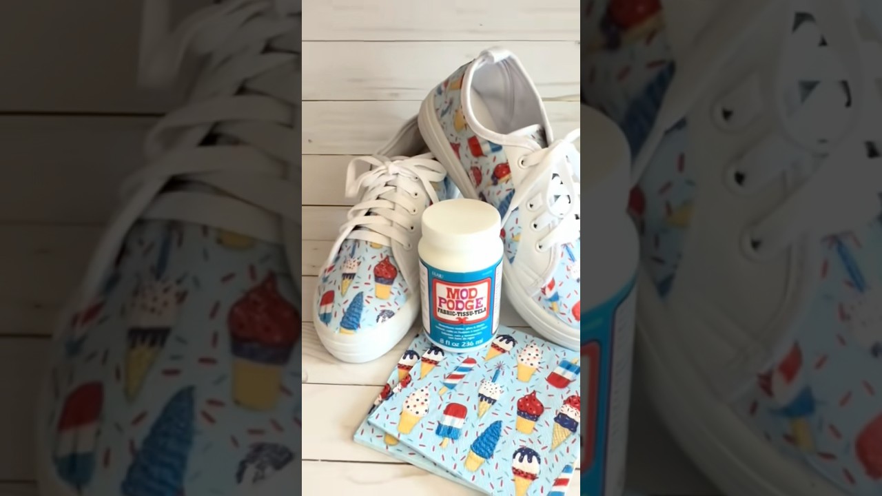 DIY Napkin Decoupage Mod Podge Sneakers! Craft any style of shoes. 