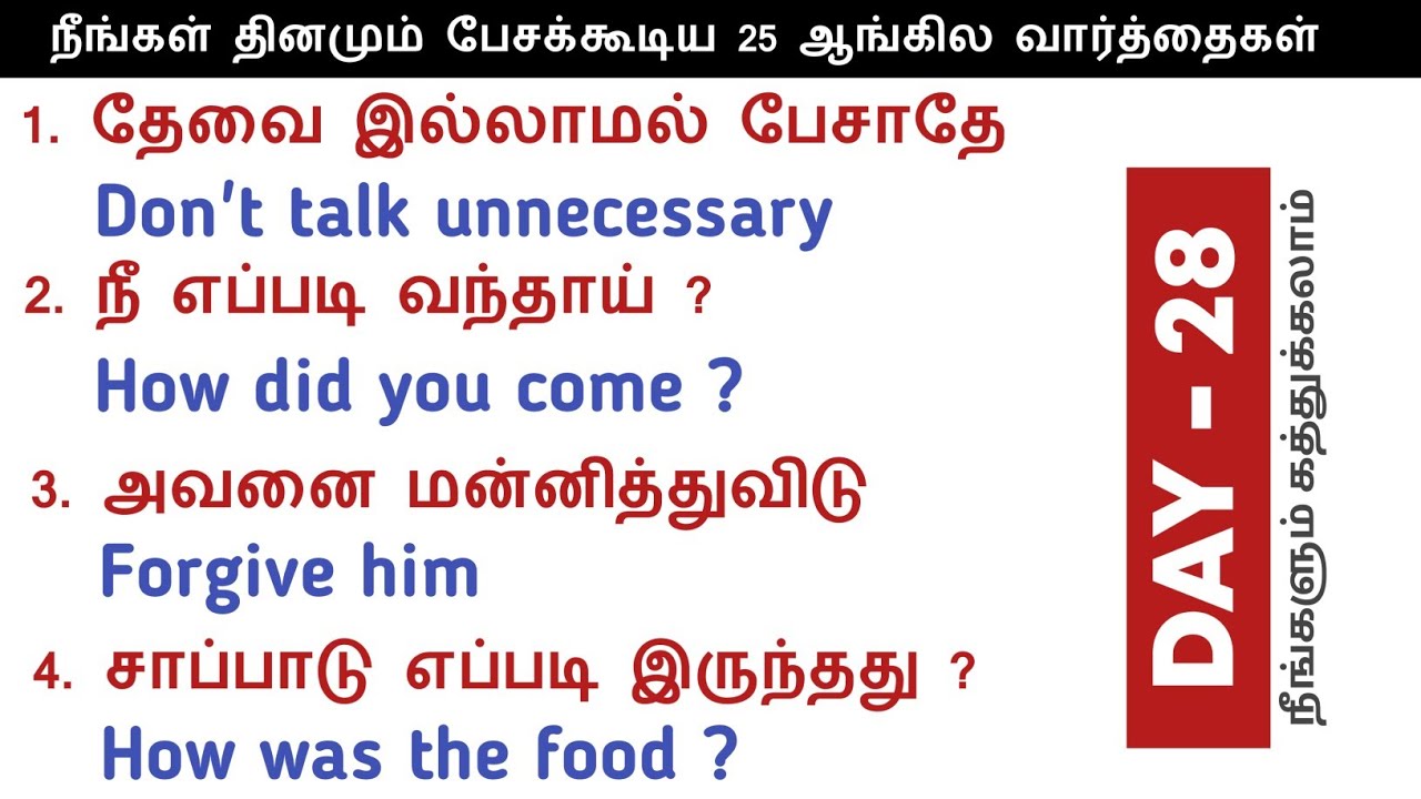DAY 28 | Daily usage English sentences | Spoken English Through Tamil | English Pesalam | Learning |