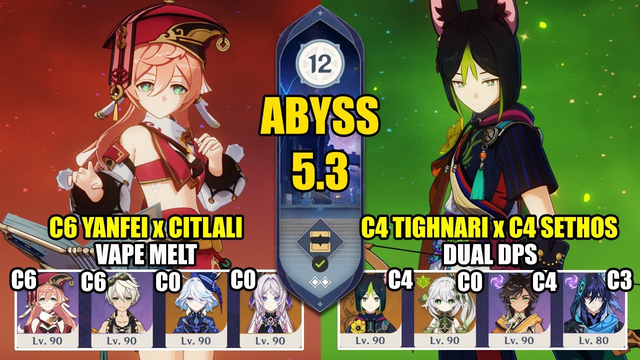 C6 Yanfei Citlali Vape Melt & C4 Tighnari Sethos Dual DPS | Spiral Abyss 5.3 | Genshin Impact 【原神】