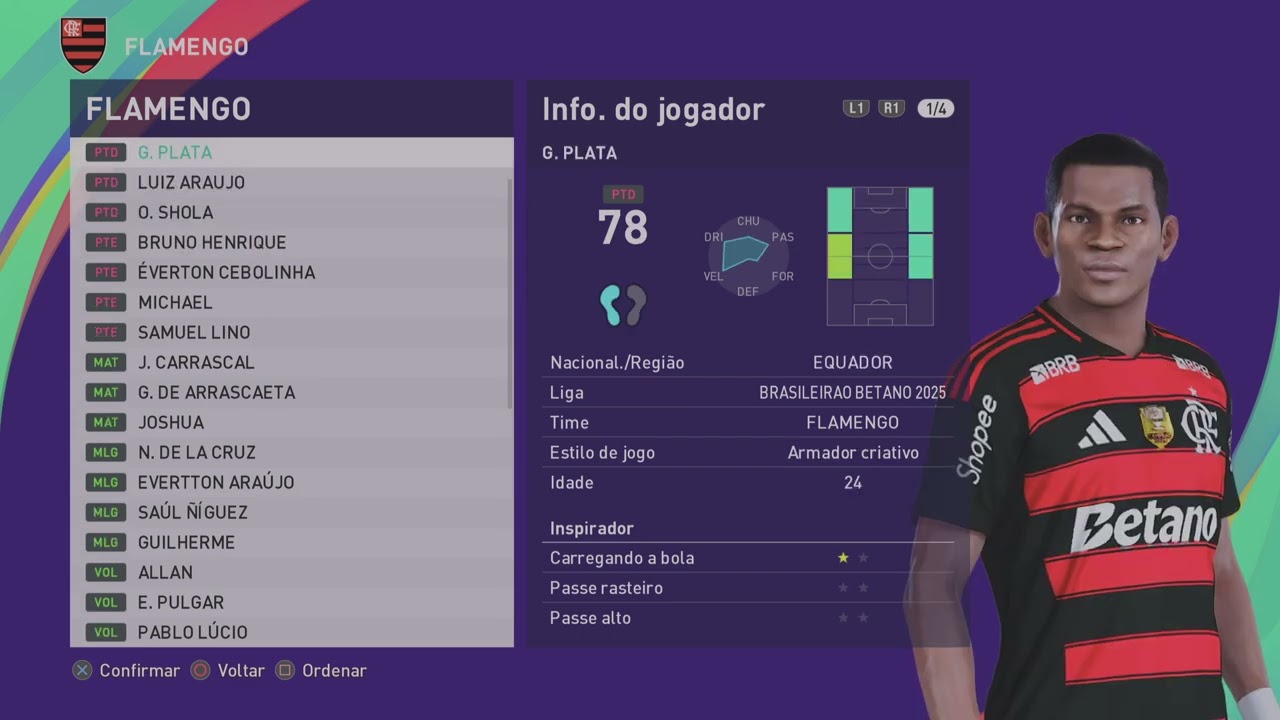 PES 2021 -OPTION FILE - BRASILEIR&Atilde;O KITS APLICADOS Flamengo 2025.