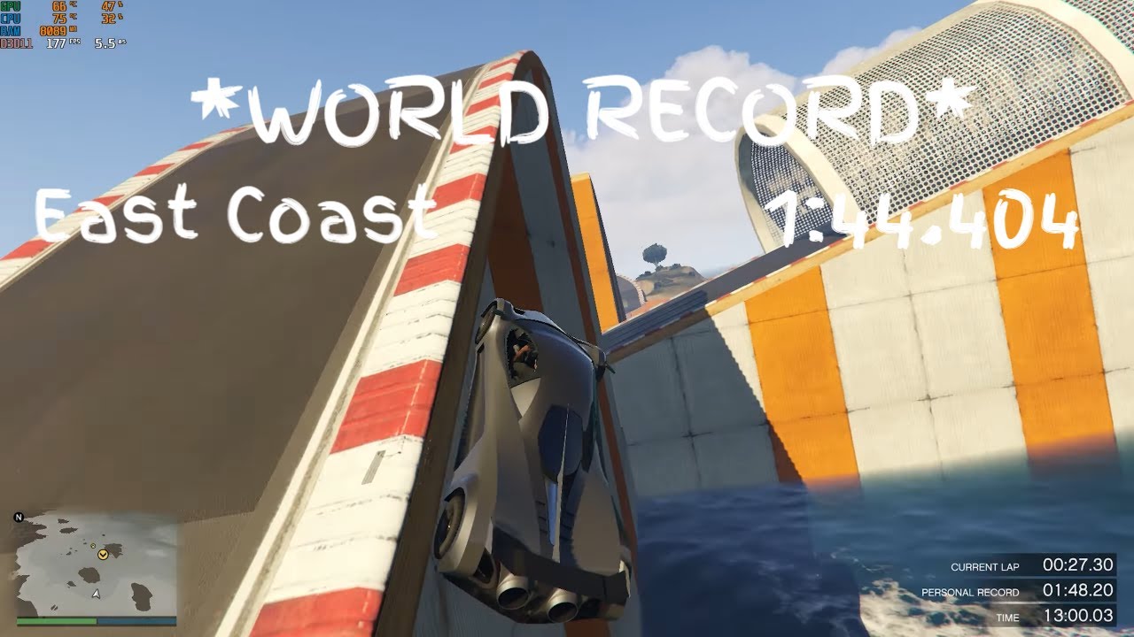 *WORLD RECORD* GTA Online - East Coast - 1:44.404 (High FPS)