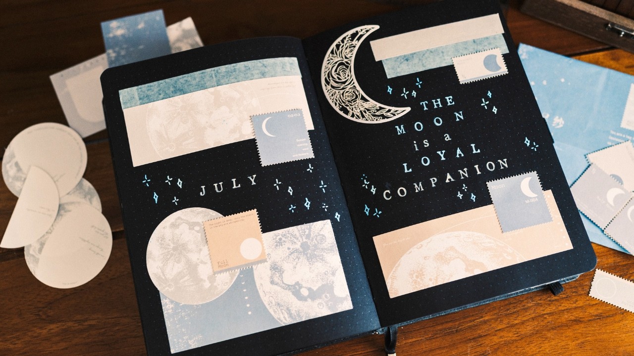 July Bullet Journal Setup: Pastel Moon & Stars Theme 🌙✨ Blackout Notebook Ideas