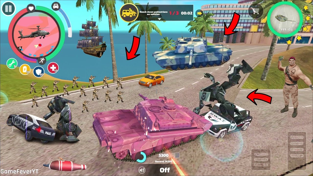 Rope Hero Vice Town - (Pink Tank Tremendous Collision with Robot Police Car) Panzer Throw Car Robot