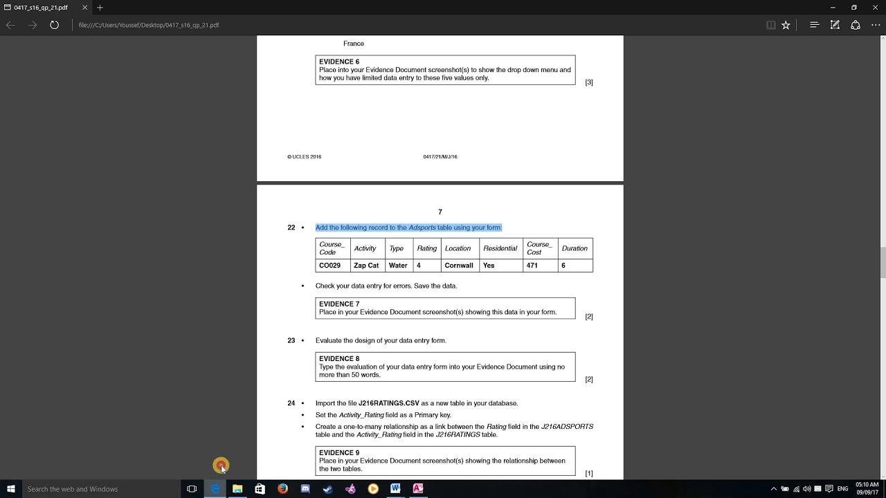IG Academy | ICT|Paper 2| June 2016| Variant 1| Microsoft Access| Part 1