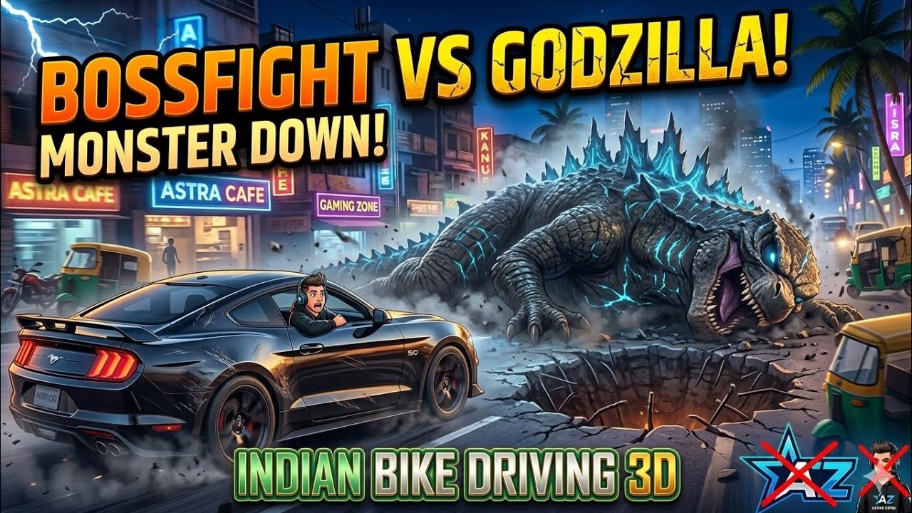 Indian Bike Driving 3D: Epic Boss Fight vs Godzilla! Monster Down! 🦖💔