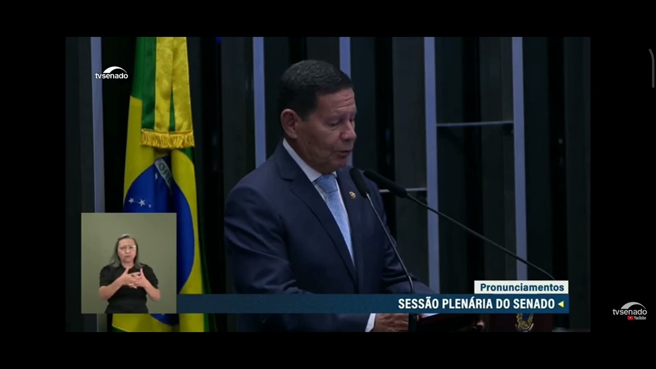 Hamilton Mourão, em 05/06/2023, no Senado Federal, repudia a vinda do ditador Maduro ao Brasil.